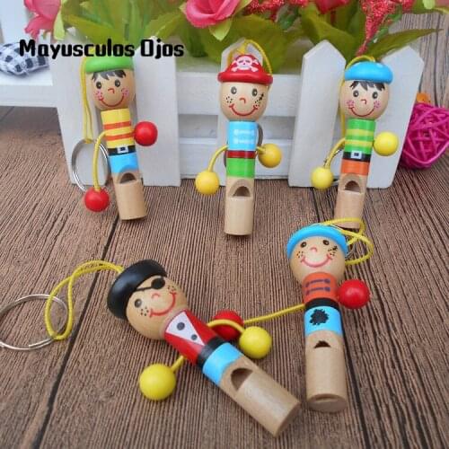 ZH 1PC Wooden Cartoon Pirate Whistle Keychain Childrens Toy Toys 3-7 Years Old Musical Instruments