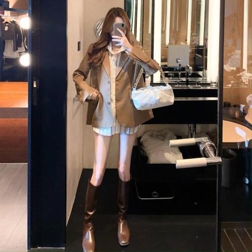 Women Suits Notched Blazers Stripe Blouse 2 Pic Set New Fashion Vintage Spring Autumn Solid Office Lady Full Women Suits