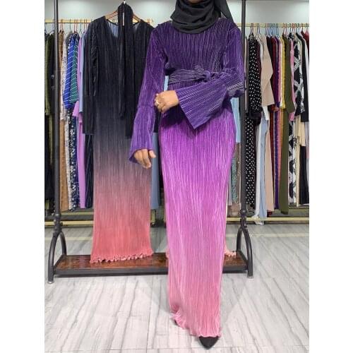 Muslim Kaftan Abaya Dress Gradient Kimono Women Dubai Abayas Turkish Stones pleated Dresses Elegant African robe