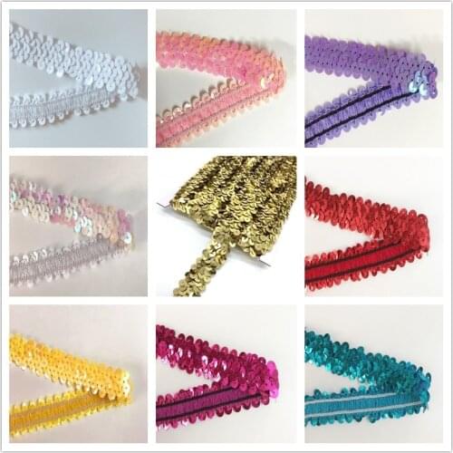 20mm Elastic Sequins Ribbon Lace Trim Red Gold Sequin Sewing Fabric For Dress Clothes Headdress Bridal Wedding DIY Accessories