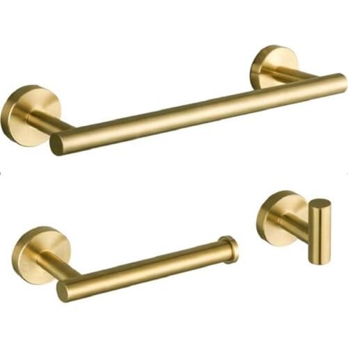 3pcs/set Bathroom Hardware Set Gold Polish Bathrobe Hook Towel Rail Bar Rack Bar Shelf Tissue Paper Holder Bathroom Accessories