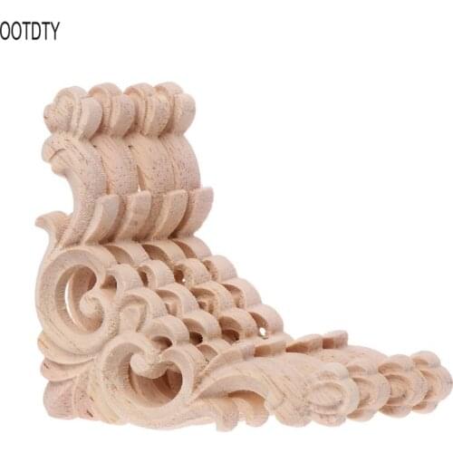 4pcs/set Wood Carved Corner Onlay Applique Unpainted Frame Cupboard Cabinet Decal For Home Furniture Decor Craft 8x8cm