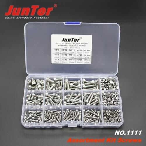 420pcs M3 M4 M5 A2 Stainless Steel DIN912 Allen Bolts Hex Socket Head Cap Screws With Nuts Assortment Kit NO.1111