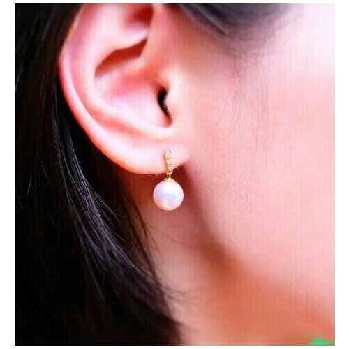 Free shipping>>>>noble jewelry 9-10mm Freshwater pearl earring 925silver