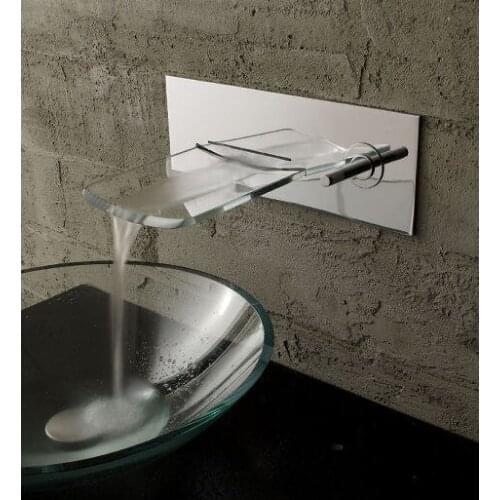 Free ship chrome Waterfall Wall Mount Bathroom Vessel Sink Faucet mixer tap Glass Spout