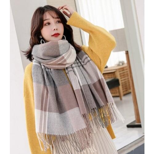 Large Plaid Wool Scarf for Women Koream Autumn Warm Shawls and Wraps Pashmina Winter Wool Scarves Blanket Echarpe Stole Ladies