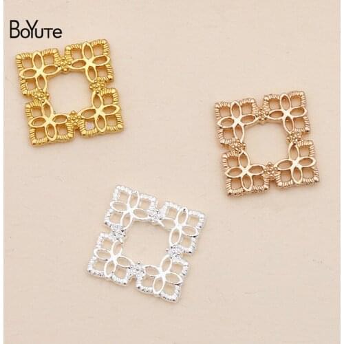 BoYuTe (100 Pieces/Lot) 15*15MM Metal Alloy Hollow Square Hand Made Materials DIY Hair Jewelry Accessories
