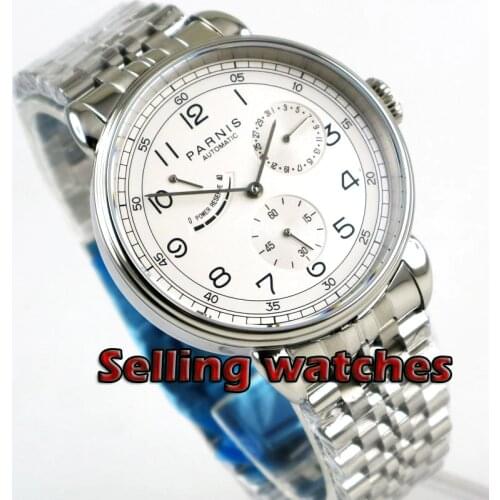 2019 Luxury Man 42mm Parnis Diver Reserve Automatic Watch White dial Mechanical Self Winding Men Watches