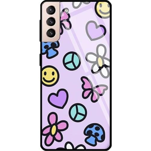 Indie Aesthetic Happy Pastel Smile Trippy Tempered Glass Case For Samsung Galaxy S21 Ultra Note 20 S8 S9 S10 Note 10 Plus S20 FE