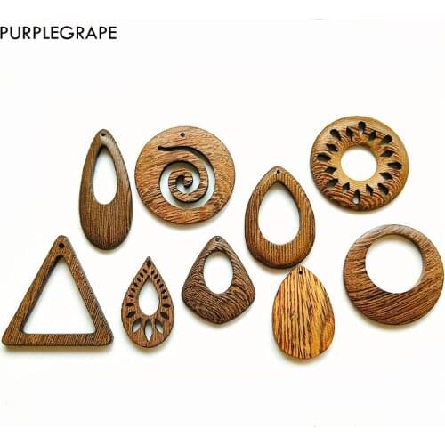 Wooden earrings DIY jewelry accessories pendant handmade materials geometric retro simple fashion a pack of 4 PURPLEGRAPE