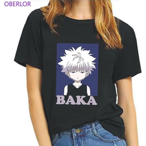 Hunter X Hunter Killua Baka Print Tshirt Short-Sleeved O-Neck Summer Top Funny T Shirts Women Ulzzang Harajuku anime Tees