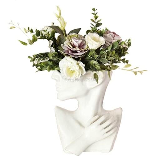 Ceramic Portrait Decorative Flower Pot Nordic Flower Vases Creative Style Carving Floral Living Room Home Decoration Loft
