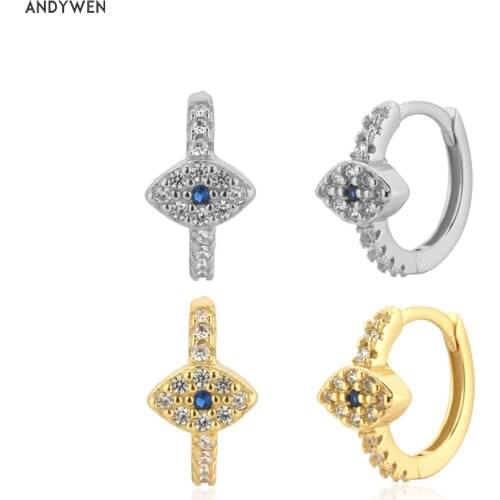 ANDYWEN 100% 925 Sterling Silver Gold Lucky Evil Blue Hoop Piercing Rock Punk Circle Fashion Jewelry 2020 Fine Jewels Clips