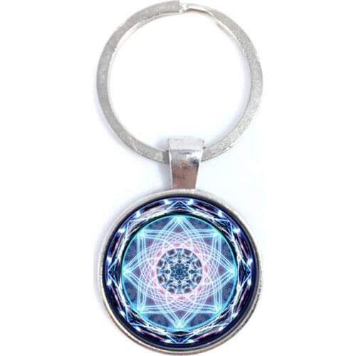2018 Life Key Chain Fashion OM Yoga Chakra Mandala Glass Jewels Sacred Geometric Purple Flower Gift For Friends Best Gift