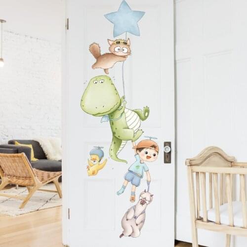 Cute Childrens Room Dinosaur Wall Sticker Cartoon Animal Cat Alpaca Wallpaper for Kindergarten Kids Room Home Decor Art Sticker