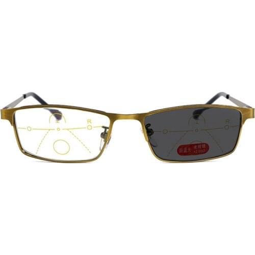 Gold Alloy Square Progressive Multifocal Reading Glasses Transition Presbyopic Eyewear Anti Blue Light Reader Magnifier