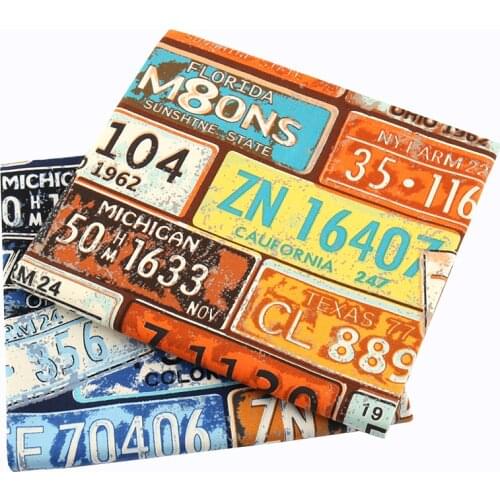 Nanchuang 2Pcs/Lot License Plate Canvas Fabric Handmade Patchwork Cloth For DIY Sofa Cushion Pillow Bag Material 50x50cm