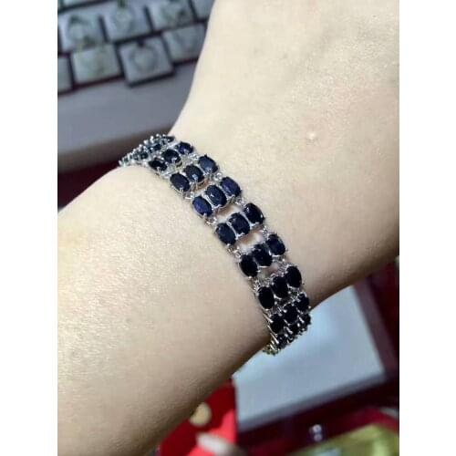 Natural black blue sapphire Bracelet Natural gemstone Bracelet 925 silver bracelet luxurious big array women party Jewelery Gift