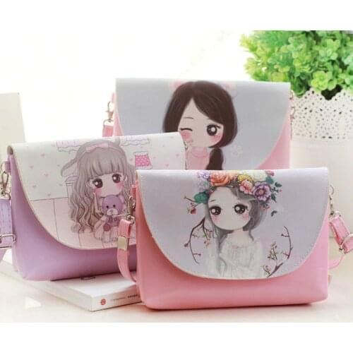Girls Shoulder Bags Kids Messenger Bag Cartoon Printing Crossbody Bag Children PU Leather Satchel Girls Fashion Bag for Party