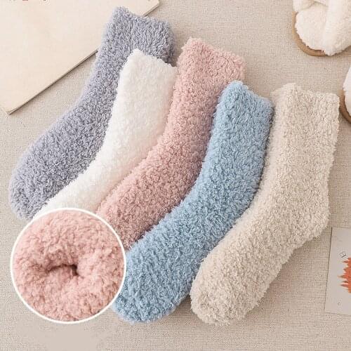 Solid Color Winter Socks Women Coral Fleece Thicken Warmer Woman Socks Soft Velvet Thermal Home Wear Boots Floor Sleeping Socks