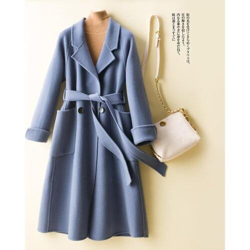 100% Wool Coat Women Autumn Korean Long Double-sided Wool Jacket Belt Womens Clothes Overcoat Casaco Feminino Inverno WPY4032