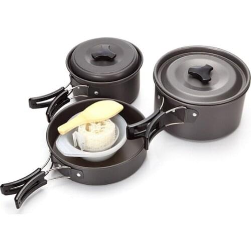 11pcs/set Outdoor Camping Hiking Cookware Cooking Picnic Bowl Pot Pan Set Portable casserole Pinic Equipment fit for 2-3 people