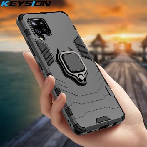 KEYSION Shockproof Armor Case for Samsung A42 5G Ring Stand Bumper Silicone Phone Back Cover for Galaxy S20 FE A01 Core A11 A31