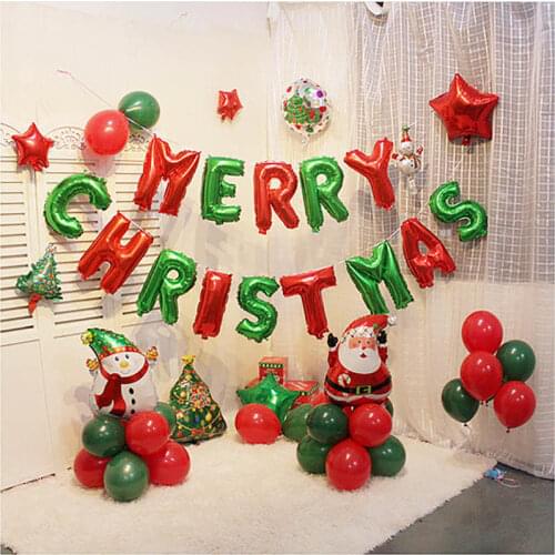 Merry Christmas Santa Claus Snowman Foil Balloons Red Dark Green Latex Ball For Christmas New Year Party House Decoration Supply