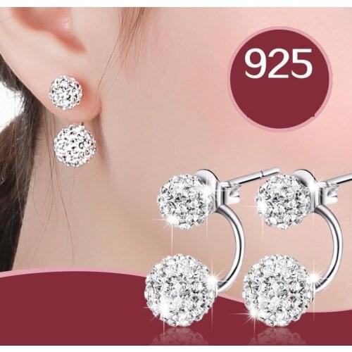 Stud Earrings Authentic 925 Sterling Silver Earrings For Women Earing Jewelry Korean Earring Full Crystal Double Ball Earings