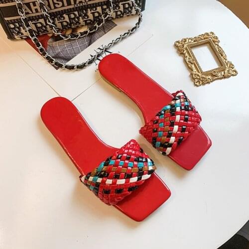 Slippers Women 2021 New Color Square Toe Open Toe Flat Flip Flops Plus Size Sandals Female Fashion Slides Shoes Wholesale