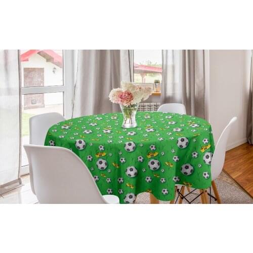 Soccer Round TableclothPattern of Balls and Football Shoes Circle Table Cloth Cover for Dining Room Kitchen Decor & Party