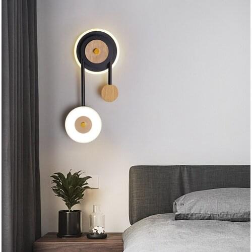 Nordic Modern Art Rings LED Wall Lamp With Wood Style For Bedroom Bedside Lamp Corridor Stair Light Interior Lighting Decoration