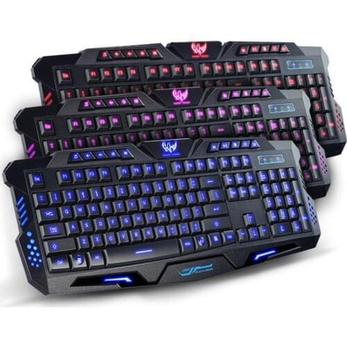 Tri-Color Backlit Computer Gaming Keyboard Teclado USB Powered Game Keyboard for Desktop Laptop