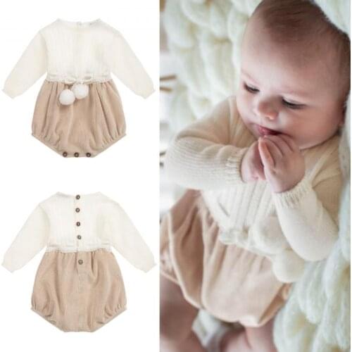 2021 Newborn Baby Girl Knit Rompers Infant Clothes Jumpsuit Knitted Long Sleeve Coveralls Winter Sweater Outfits Baby Bodysuit