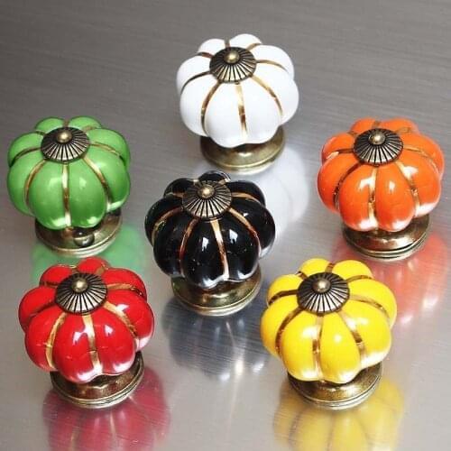 Pumpkin Ceramic Handles 40mm Drawer Knobs Cupboard Door Handles Single Hole Cabinet Handles with Screws Furniture Handles