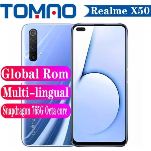 In Stock Global ROM Realme X50 5G Mobile Phone 6.57" 8GB+128GB Snapdragon 765G Android 10 Camera 64MP Flash Charge 4200mAh NFC