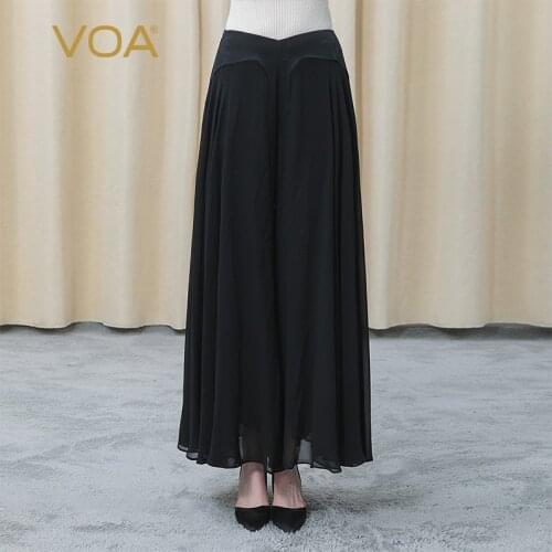 VOA Silk 40m/m Double Sided Satin Collision Splicing Invisible Side Pull Lightweight Breathable Wide Leg Trousers KE516