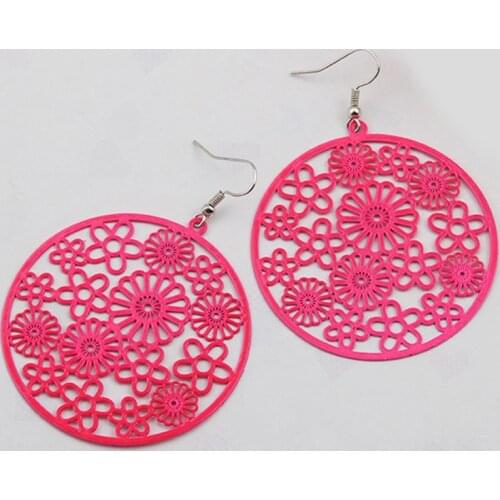Color Hollow Flower Filigree Earrings for Women Metal Big Circle Drop Earrings Cute Accessories Spring Summer Girl Jewelry Gifts