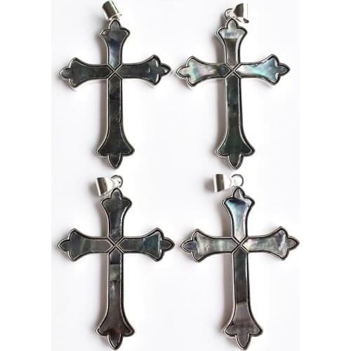 Natural Abalone Shell Reflective Cross Shape Punk Angel Satan Pendant for Charms Women Jewelry Making DIY Necklace Parts 4pcs