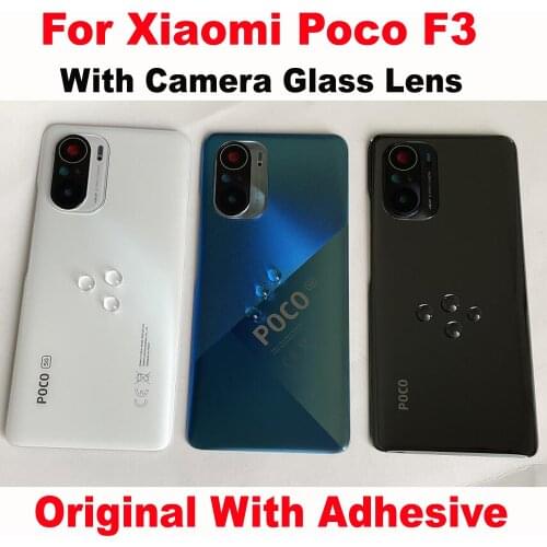100% Original Battery Cover Back Panel Rear Door Housing Case For Xiaomi MI Poco F3 + Camera Glass Lens + Adhesive Mobile Lid