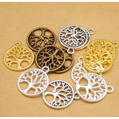 Daisies 100pcs 24mm*20mm Diy Jewelry Accessories Shiny Hollow Round Tree Of Life Charm Pendant For Jewelry Making Findings