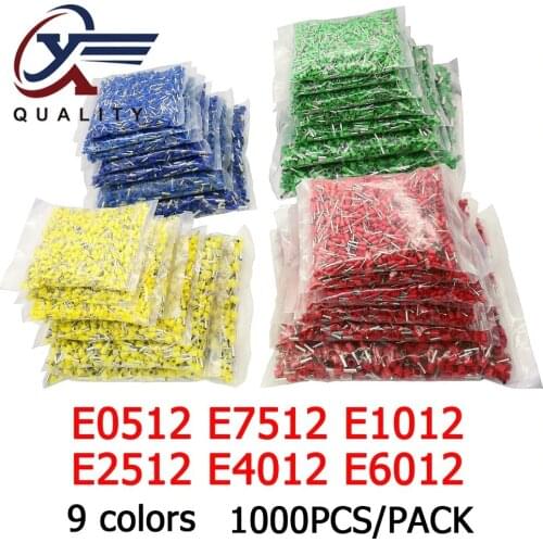1000pcs/Pack E0512 E7512 E1012 E1512 E2512 Insulated Ferrules Terminal Block Cord End Wire Connector Electrical Crimp Terminator