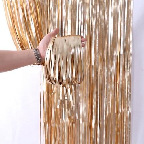 1x2m Matte Gold Sliver Metallic Foil Fringe Shiny Rain Curtain Wedding Birthday Party Decor Photography Background Supplies