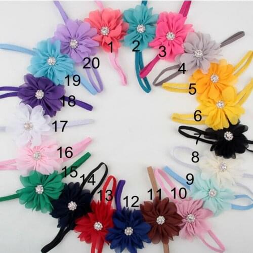 20 pcs/lot , Soft Chiffon Ballerina Flower with Rhinestone Skinny Headband