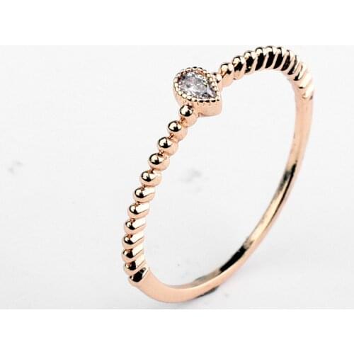 2018 Brand Real Austrian Crystal Rose gold Color Zirconia Water Drop Simple Rings for Women Anti Allergies 97586