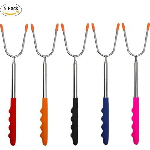 5PCS Roasting Sticks Marshmallow Roasting Sticks 45 Inches Extra Long Extendable Stainless Steel Skewers Telescoping BBQ Forks