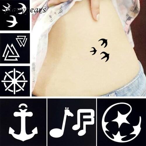 6 Sheets Women Makeup Henna Tattoo Stencil Colored Drawing Ship Anchor Pattern Chest Body Paint Tattoo Template 5.5 * 5.5cm G#10