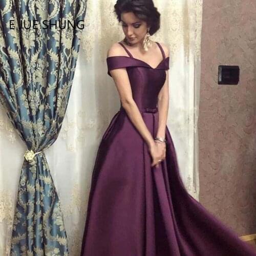 E JUE SHUNG Burgundy Satin Evening Dresses 2019 Spaghetti Zipper Back Bow Sash A Line Prom Gowns vestidos de fiesta