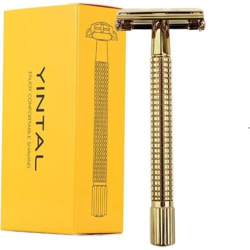Safety Razor Butterfly Long handle Brass Electroplated K Gold Razor Men Shaving Double edge Shaver
