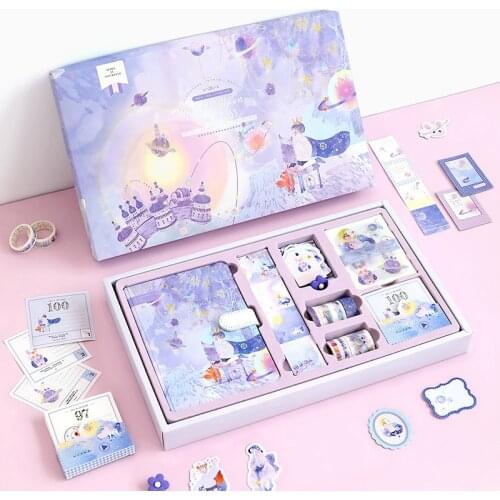 Fairy Tale Notebook with Stickers Tape Hand Book Set Gift Box Pink Purple Girl Diary Student School Stationery Christmas Present